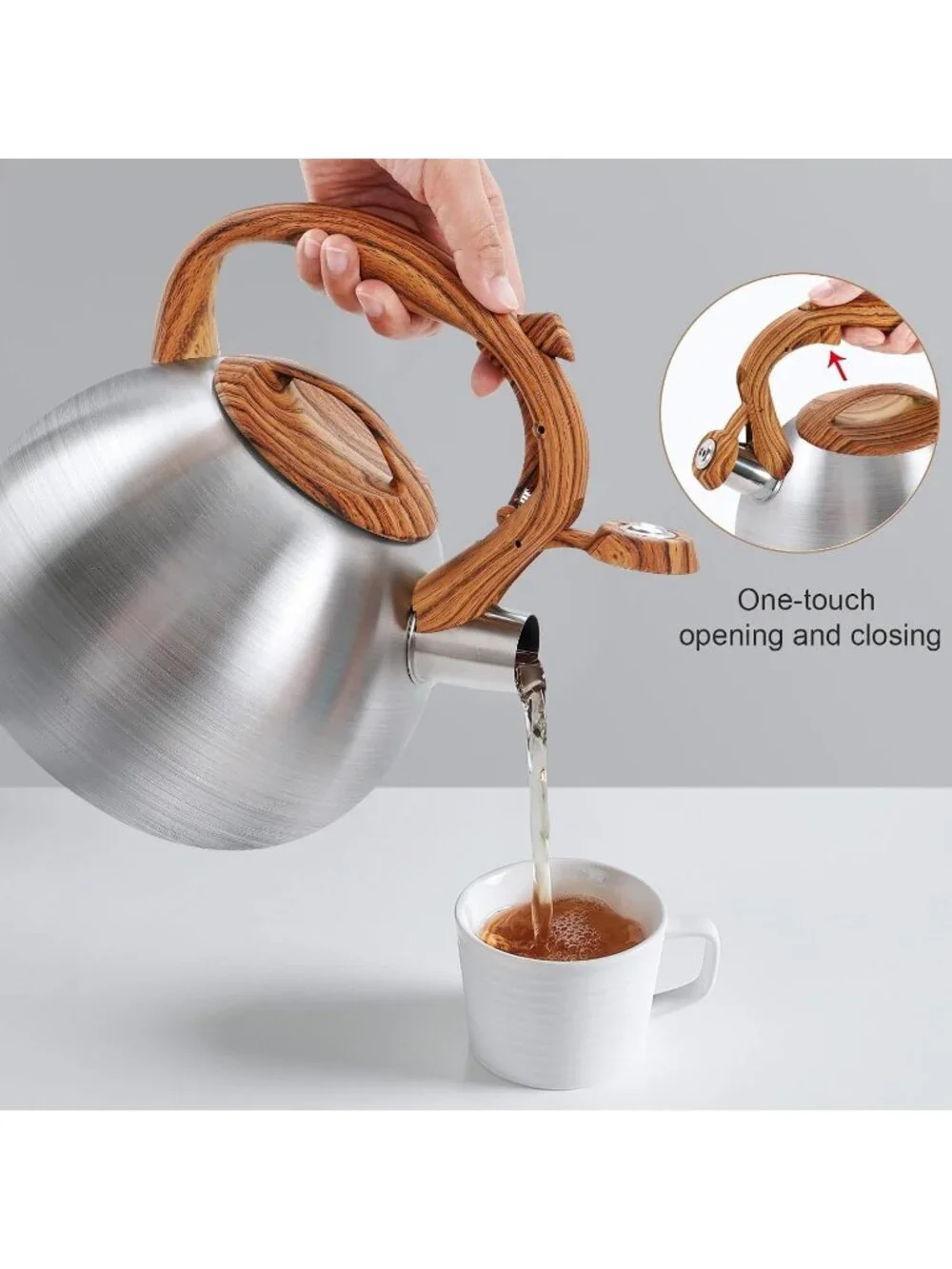 GGC 3.1QT Silver Stainless Steel Whistling Tea Kettles For Kitchen Stove Top